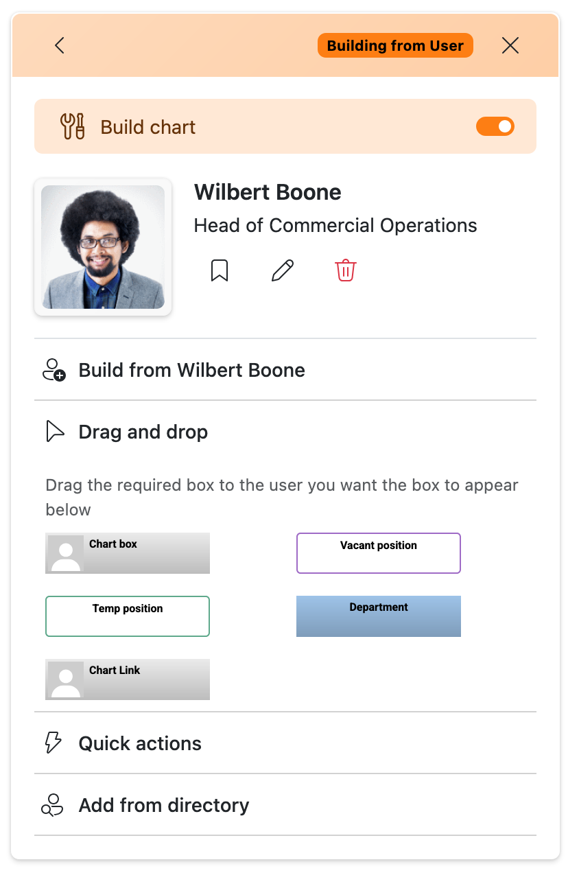 TeamOrgChart Chart Builder in the side panel