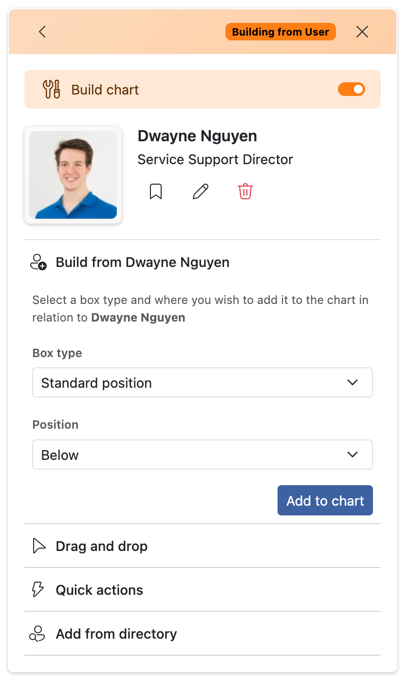 TeamOrgChart Chart Builder in the side panel